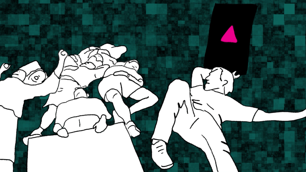 Drawing based on protestors from the AIDS crisis (ACT UP) during a “die-in.”