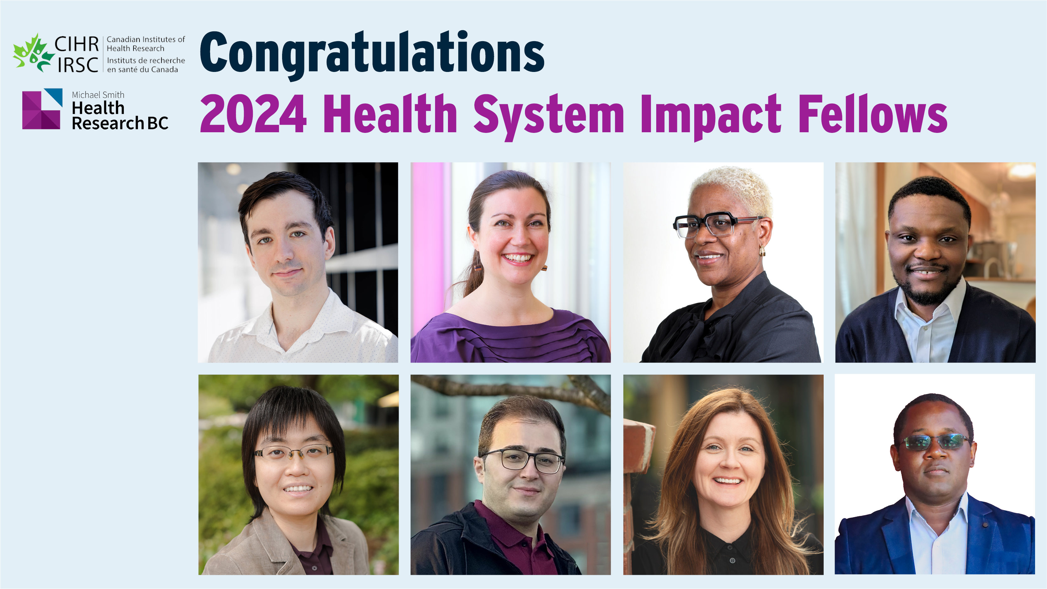 A collage of the 2024 Health System Impact Fellows co-funded by CIHR and Health Research BC.