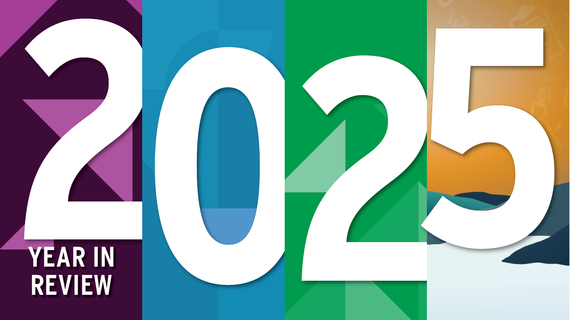 Year in review graphic, with the number 2025 in large font against a bright background.